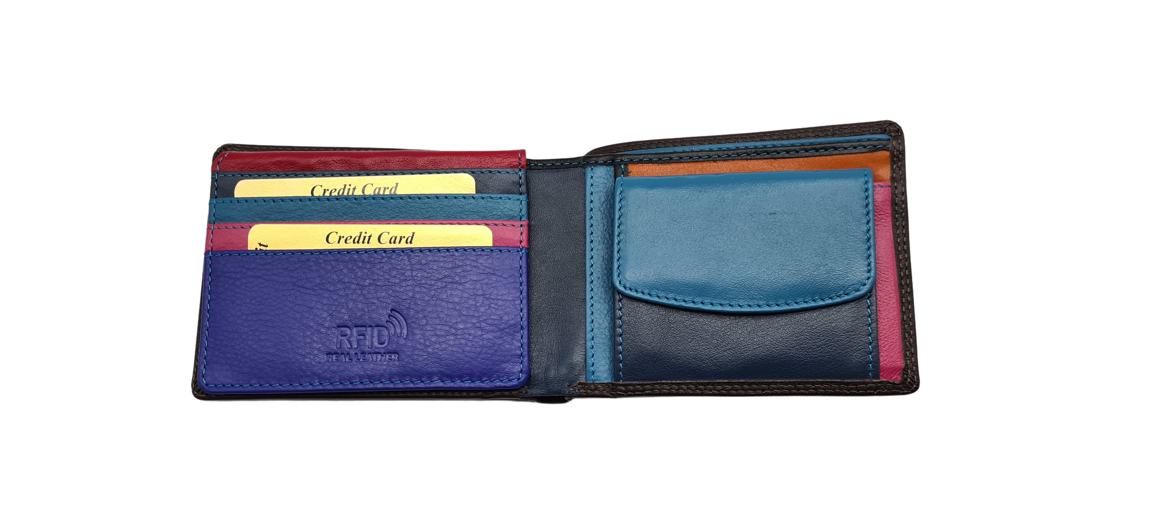 Migant Design Multicolor leather wallet with RFID protection coin case 10 card slot and 2 note compartment - Migant