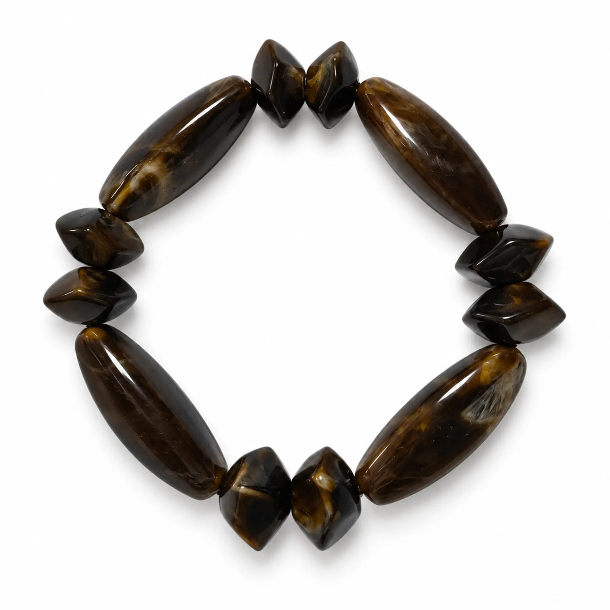 Dark brown marbled stretch bracelet with elongated and angular beads