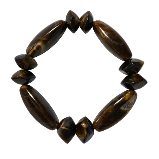 Dark brown marbled stretch bracelet with elongated and angular beads