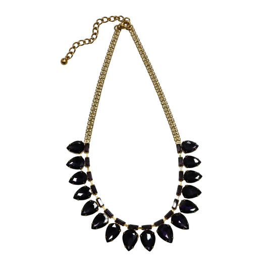 Upright gold-tone necklace with dark faceted teardrop stones