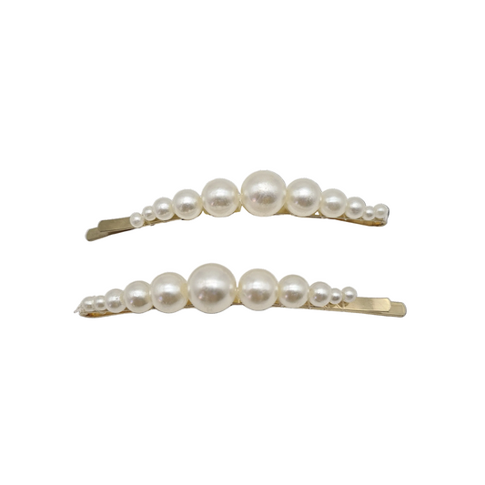 Migant Pearl Graduated Hair Barrettes – Set of 2