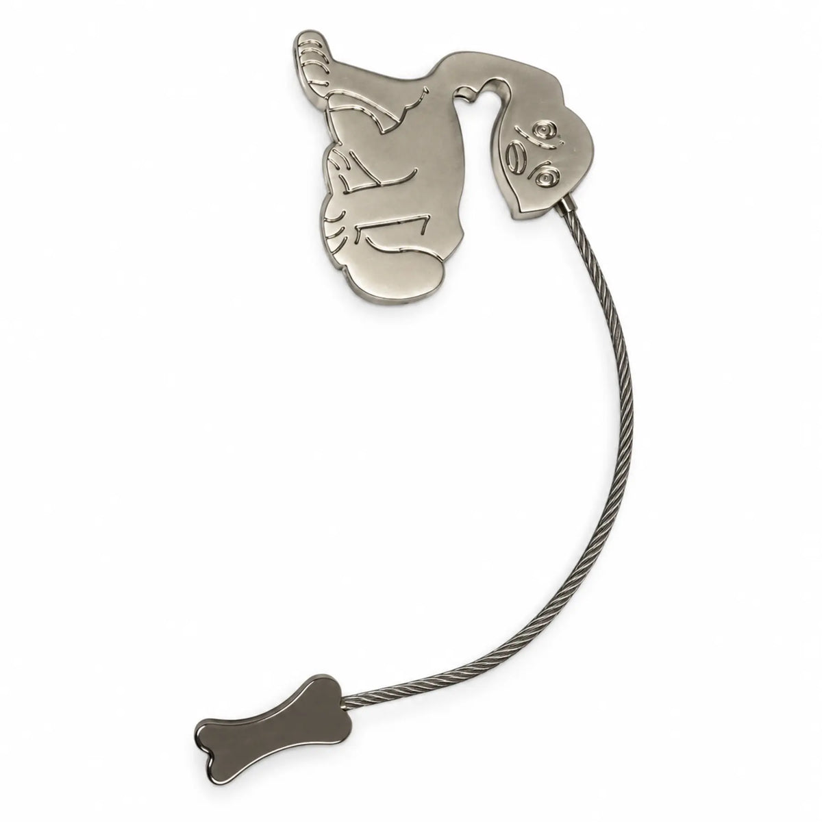 Silver-tone dog-shaped metal cable keyring open
