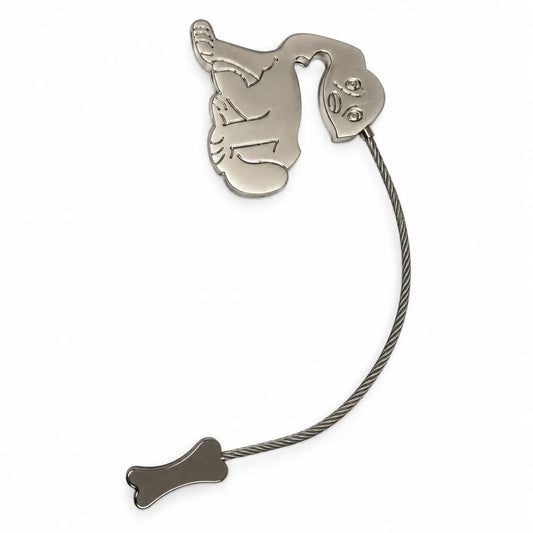 Silver-tone dog-shaped metal cable keyring open