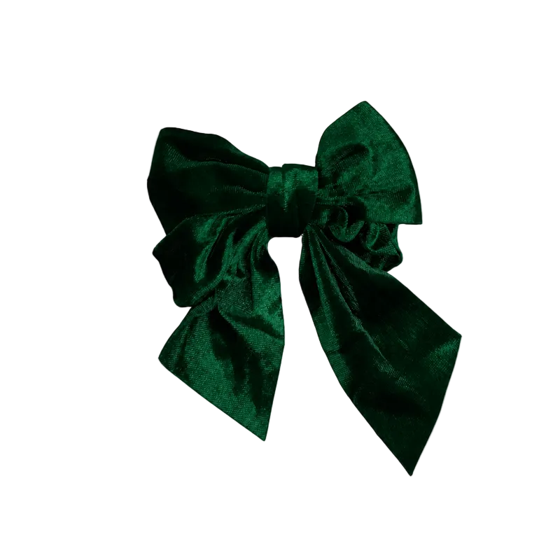 Migant green bow hair clip – satin bow close-up