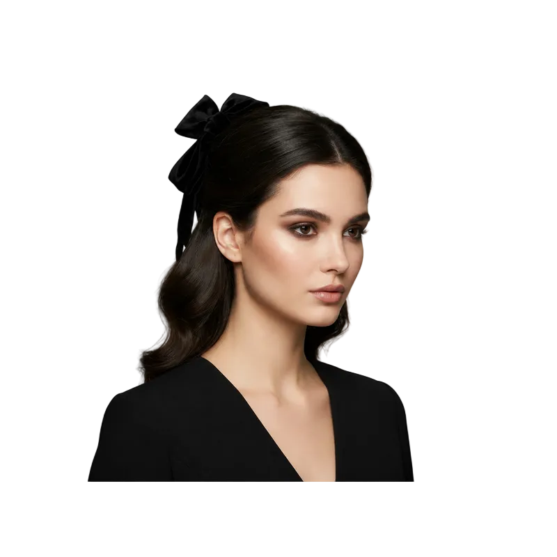 Migant black bow hair clip worn in hair