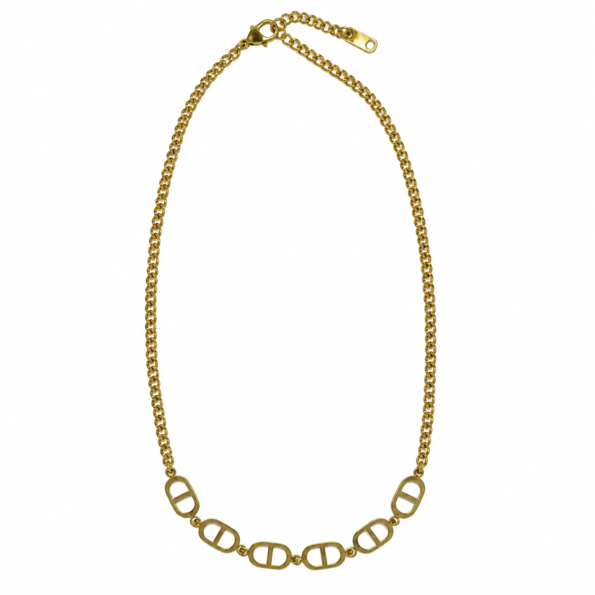 Natural gold-tone necklace with six oval-bar links