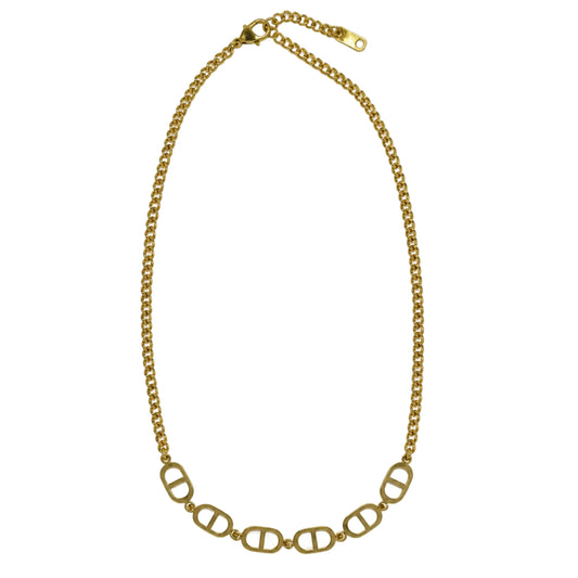 Natural gold-tone necklace with six oval-bar links