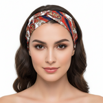 Load image into Gallery viewer, Woman wearing a patterned headband on a white background
