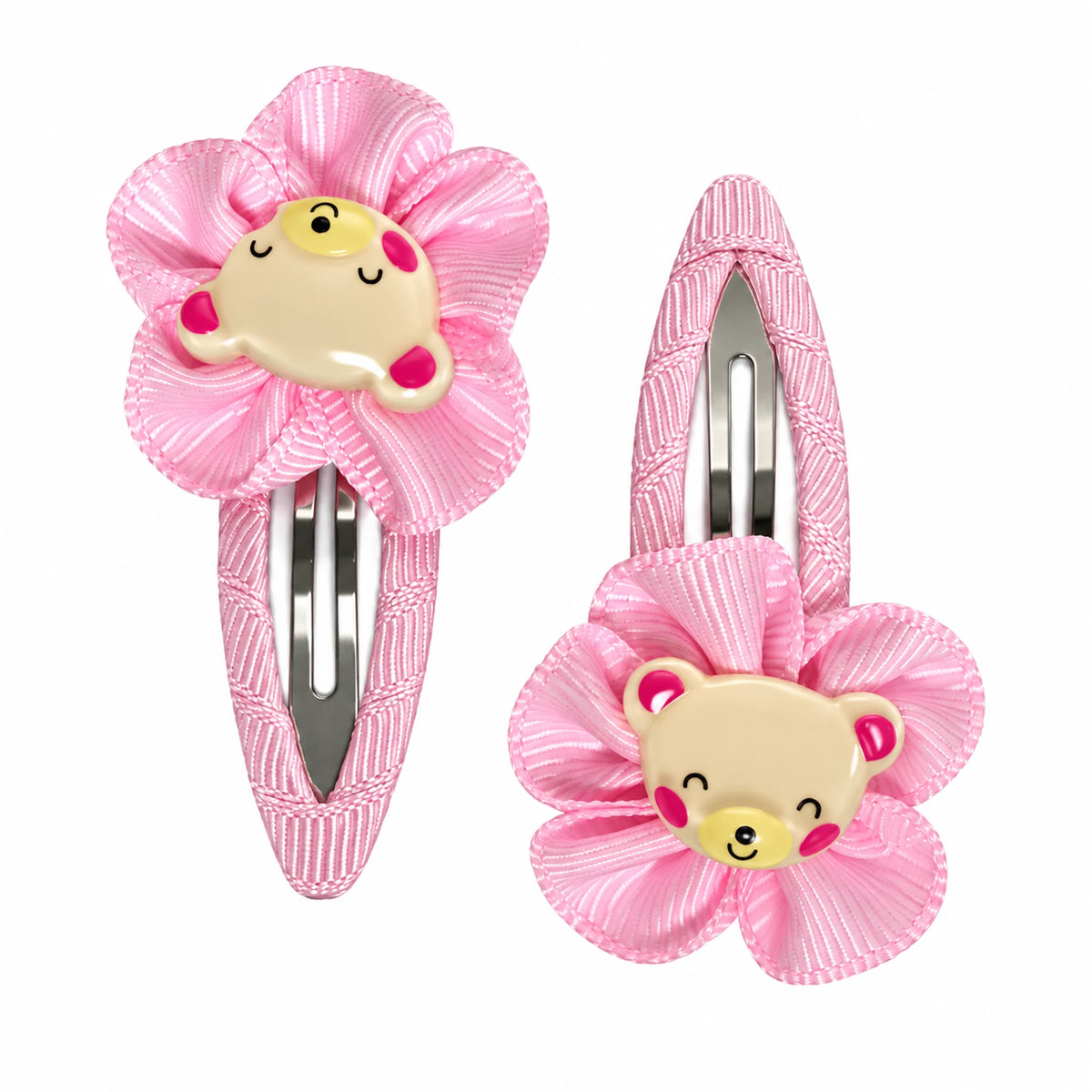 Light pink kids animal flower hair clips, matching pair