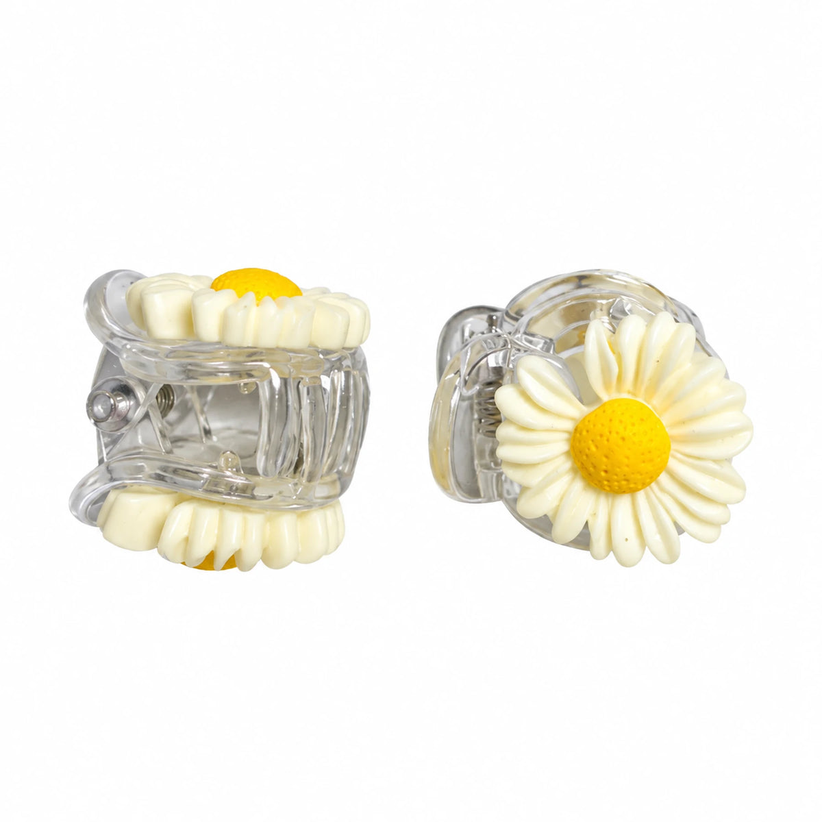 Kids flower mini claw hair clip pair in cream with yellow centers