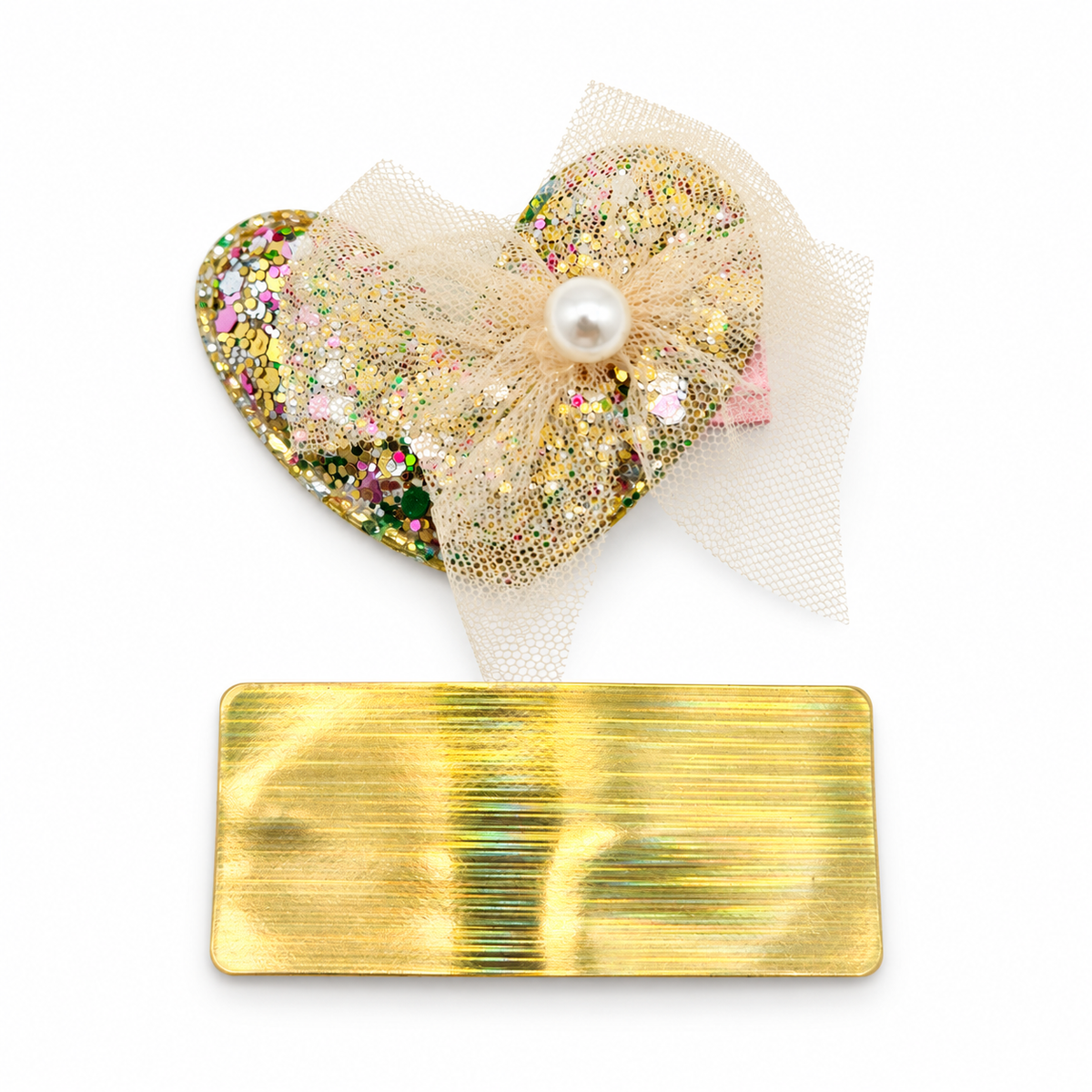 Migant kids golden glitter heart hair clip pair