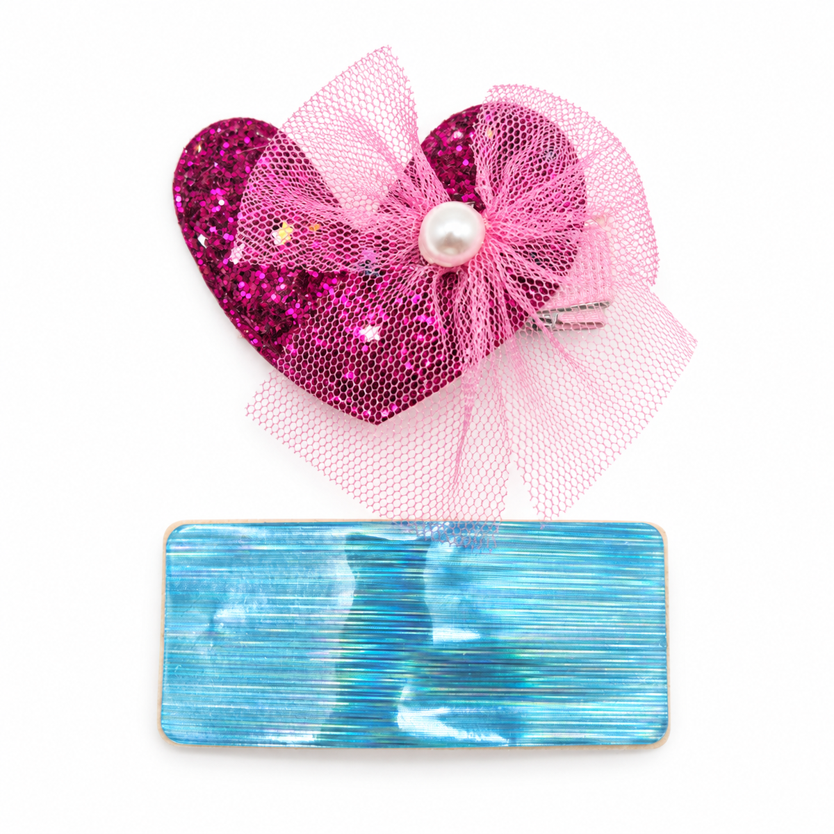 Migant kids pink and blue glitter heart hair clip pair