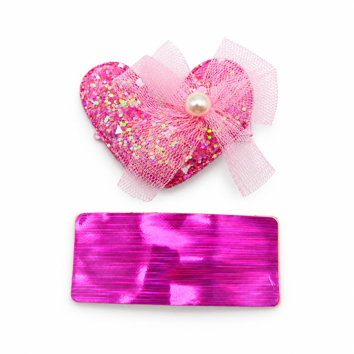 Migant kids pink and fuchsia glitter heart hair clip pair