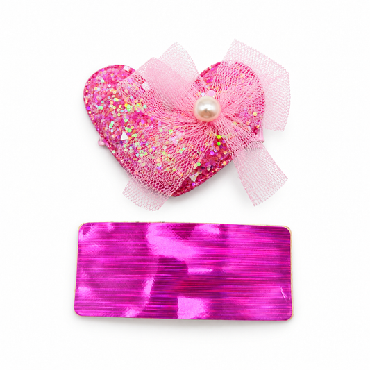 Migant kids pink and fuchsia glitter heart hair clip pair