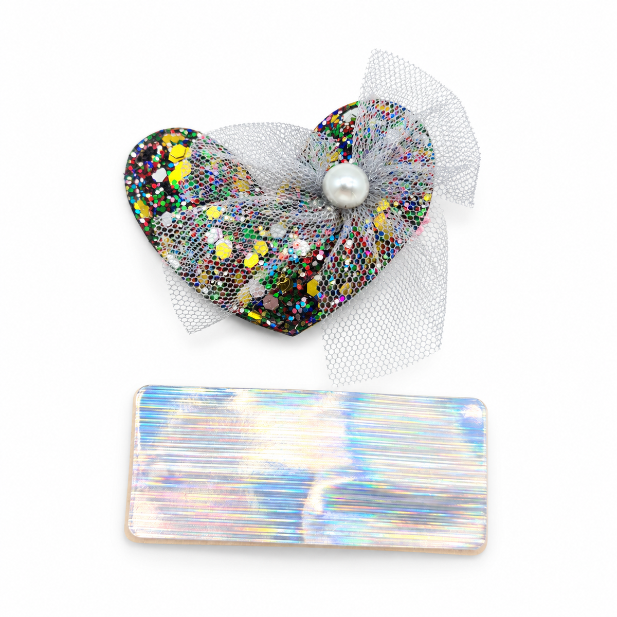 Migant kids silver glitter heart hair clip pair