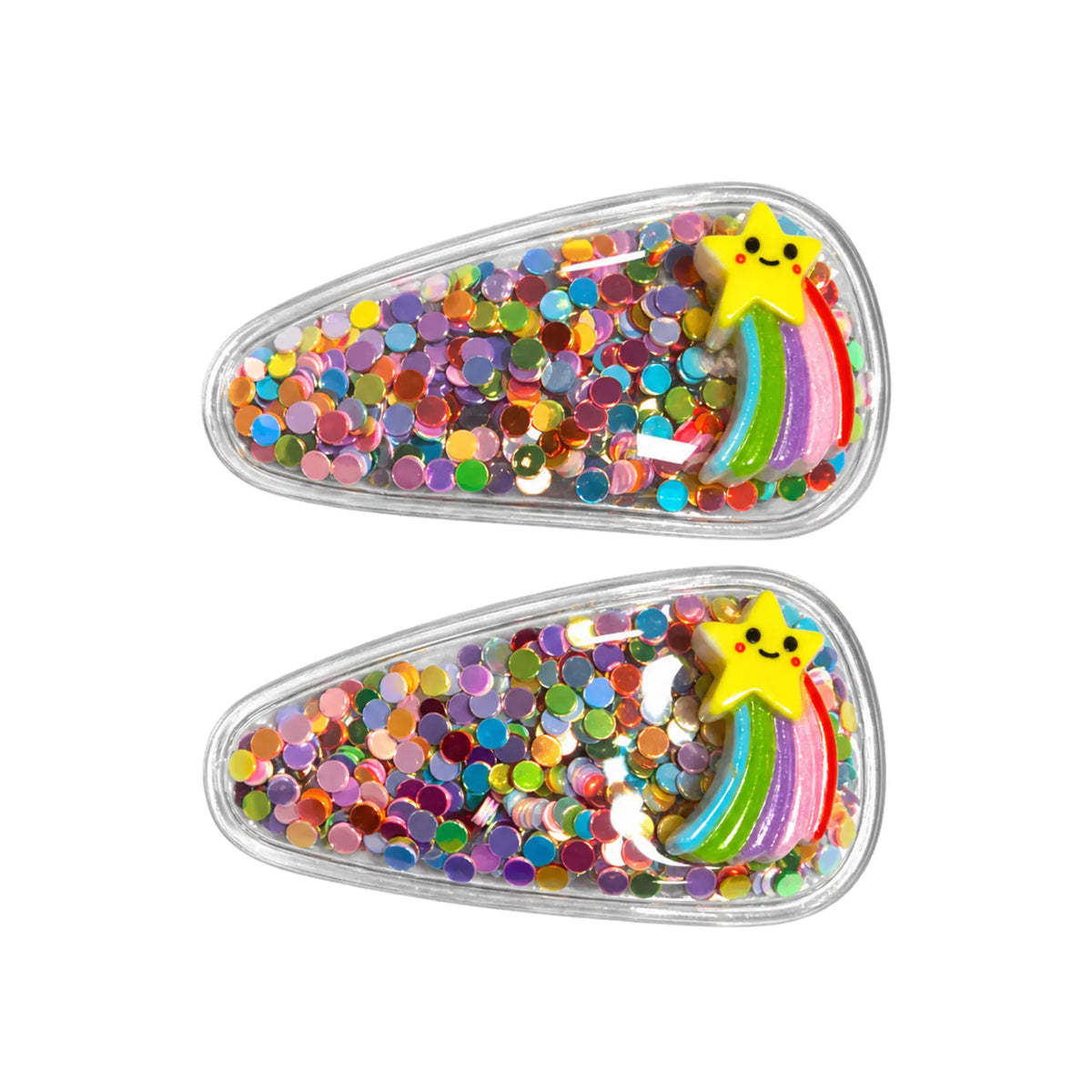 Kids shooting star rainbow sequin snap hair clips, matching pair