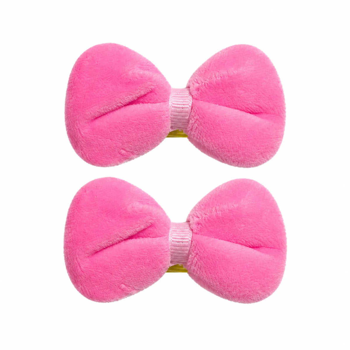 Kids hot pink soft velvet bow hair clips, matching pair