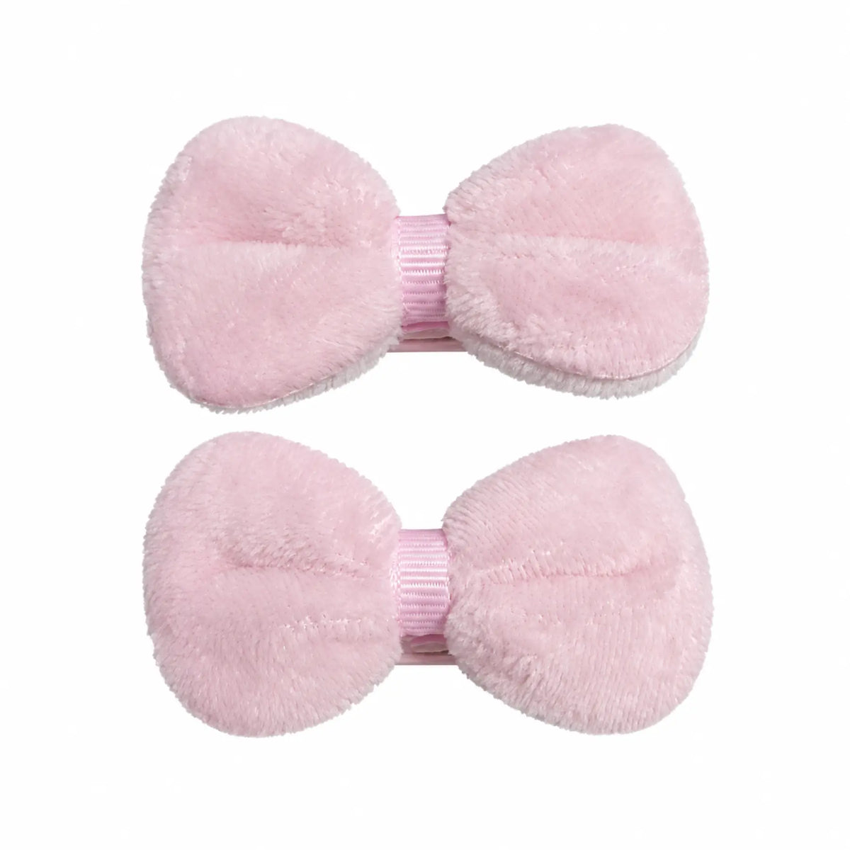 Kids light pink soft velvet bow hair clips, matching pair