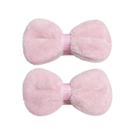 Kids light pink soft velvet bow hair clips, matching pair