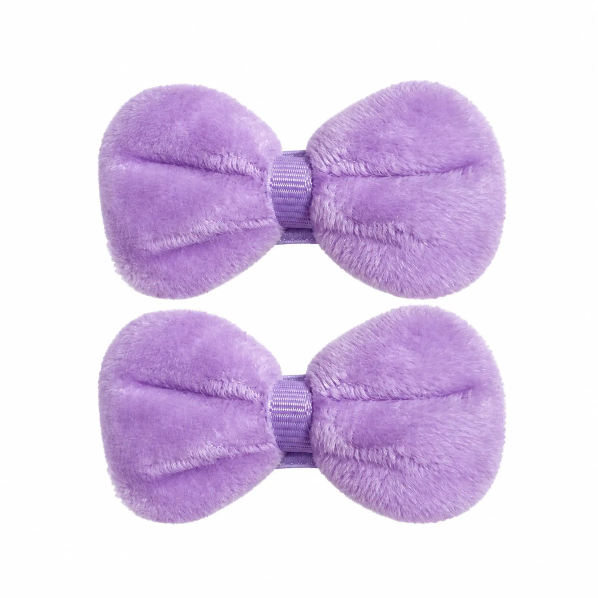 Kids lilac soft velvet bow hair clips, matching pair