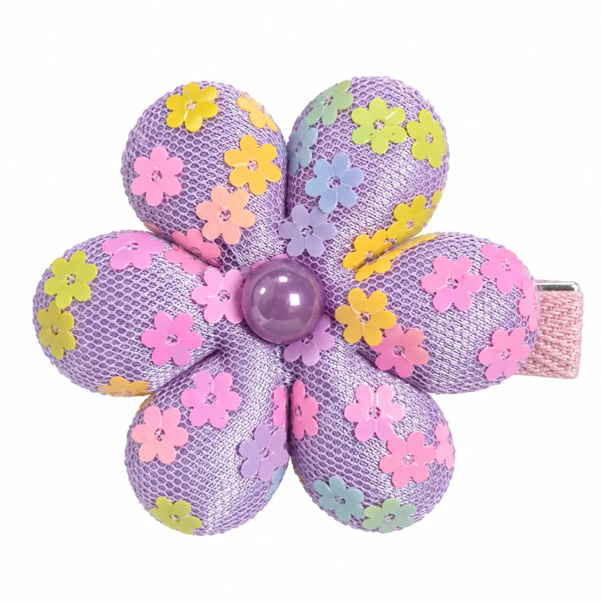 Lilac floral mesh flower hair clip with pastel sequins