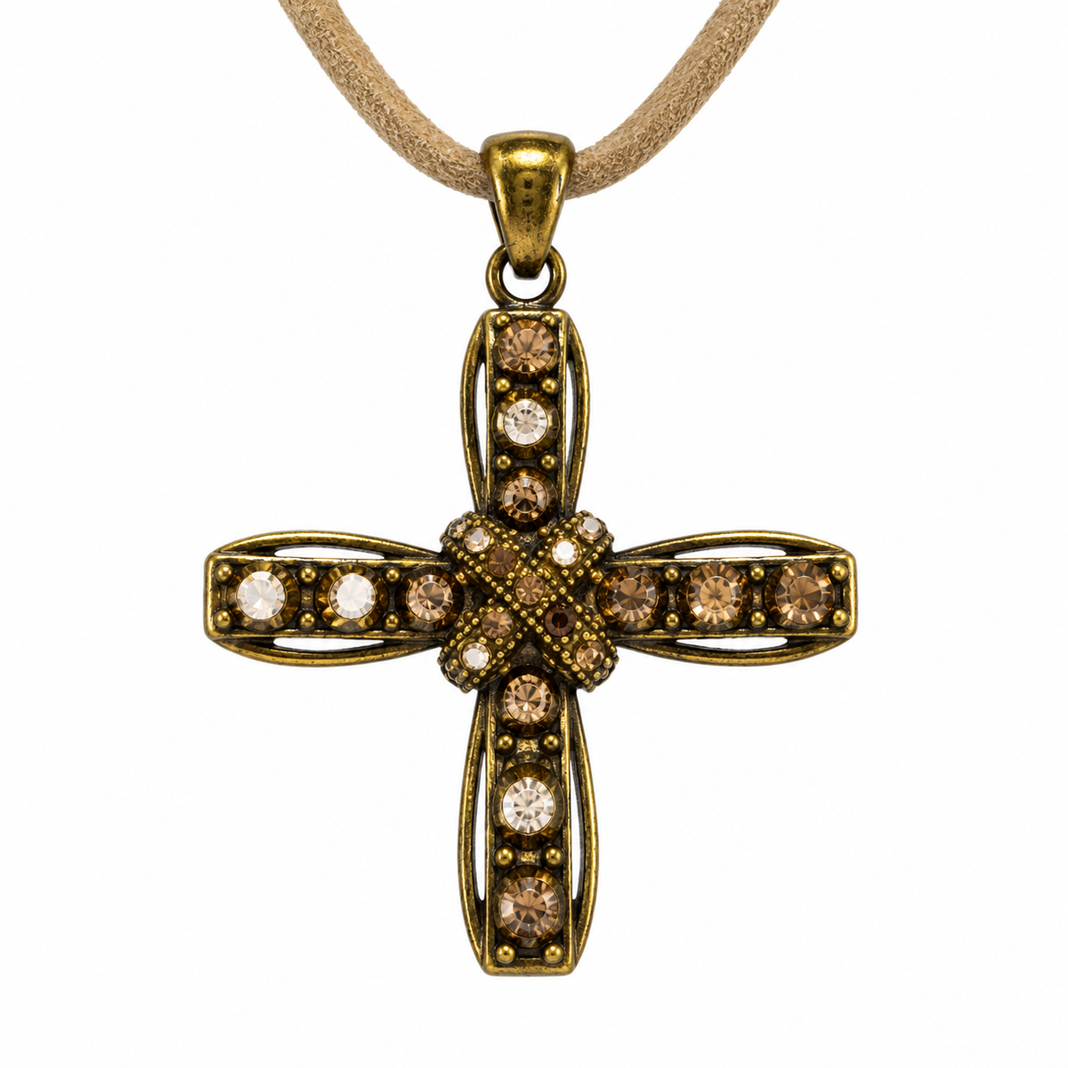 Migant antique gold-tone crystal cross pendant detail