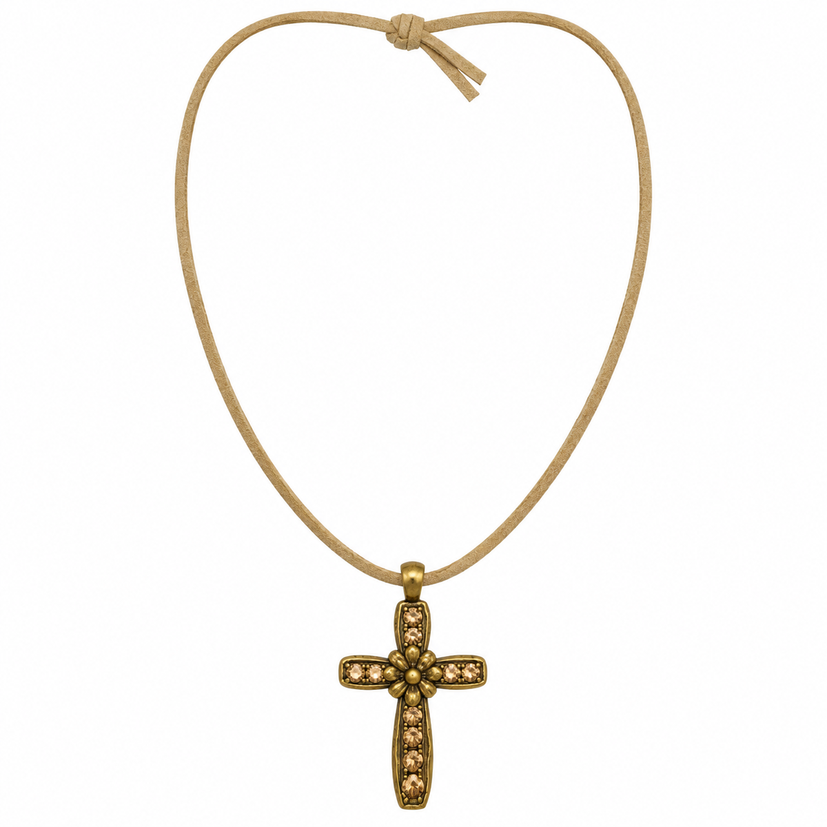 Migant antique gold-tone crystal cross cord necklace, full view