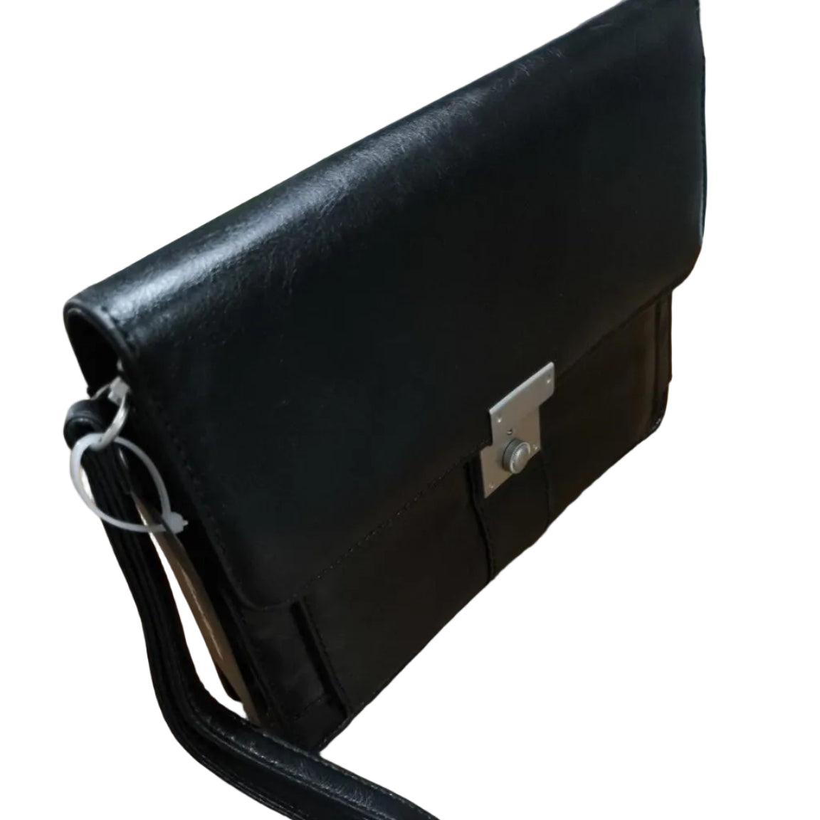 Migant black clutch bag angled view
