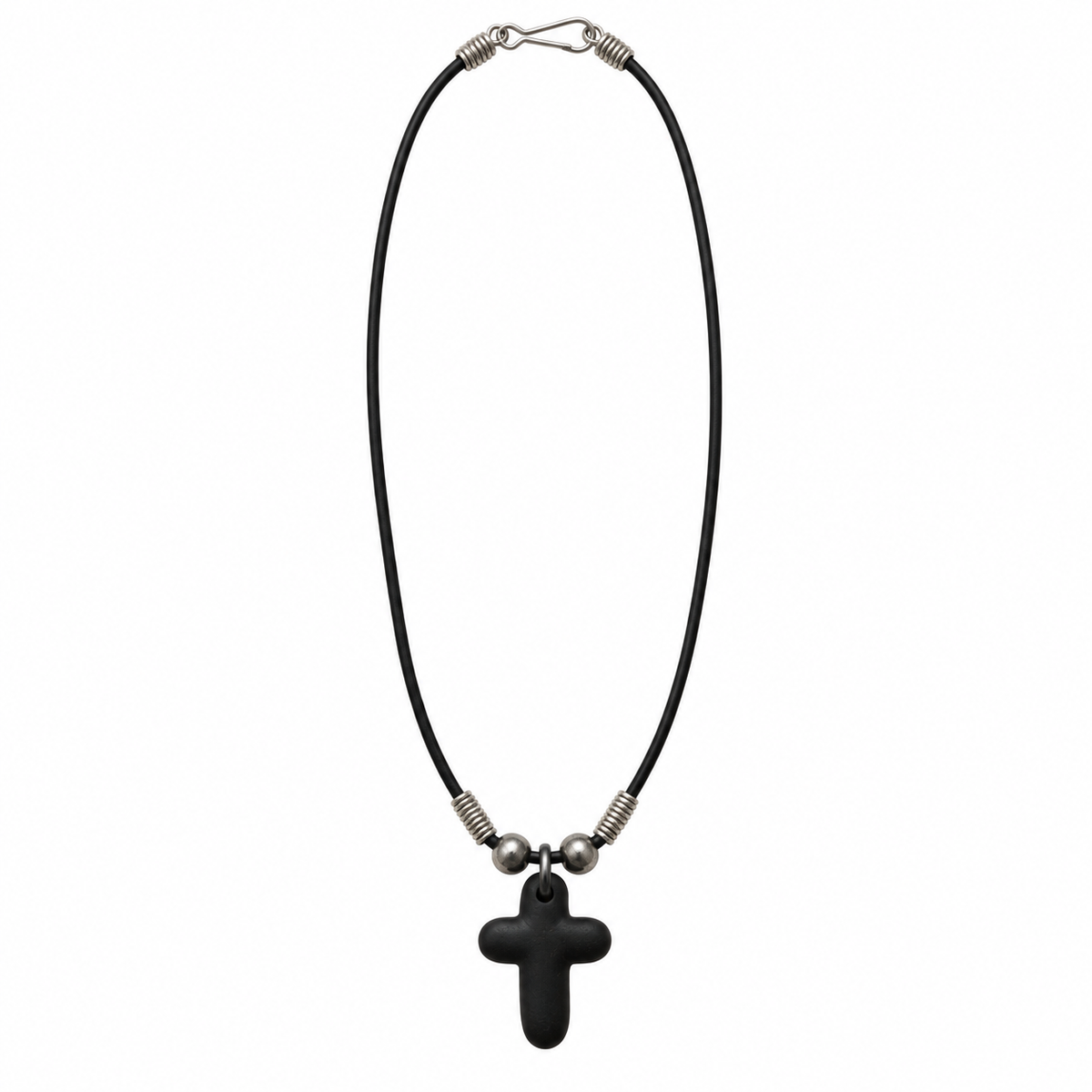 Migant men's black cord necklace with matte black cross pendant