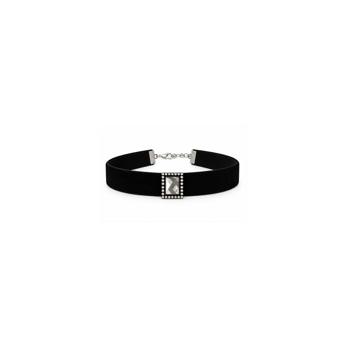 Migant women's black crystal choker necklace front view