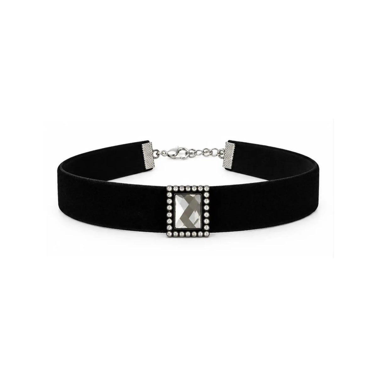Migant women's black crystal choker necklace front view