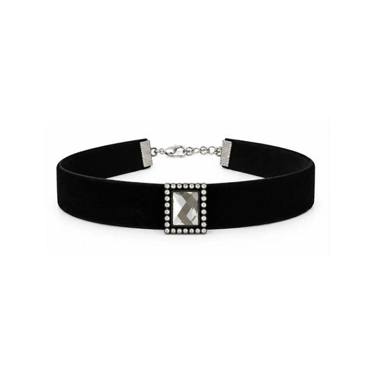 Migant women's black crystal choker necklace front view