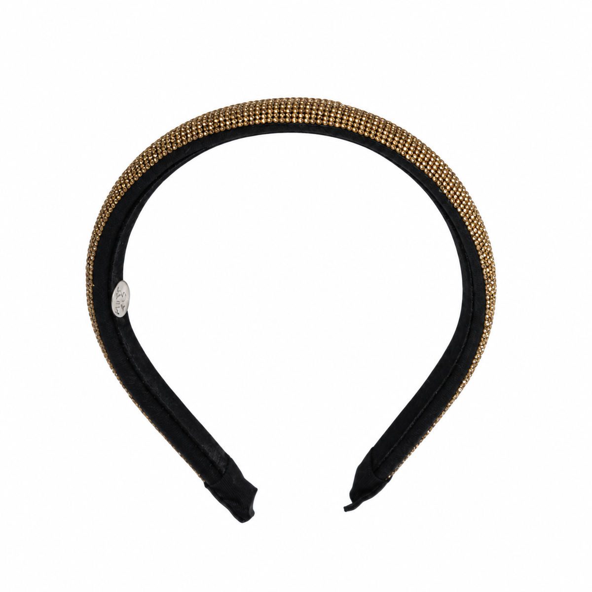Migant black and gold rhinestone headband inner view