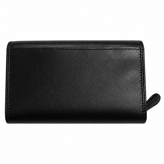 Migant black long leather wallet back view