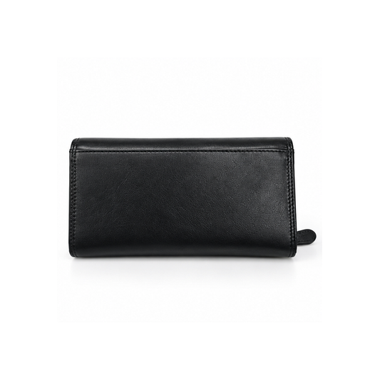 Migant women's black long wallet back view