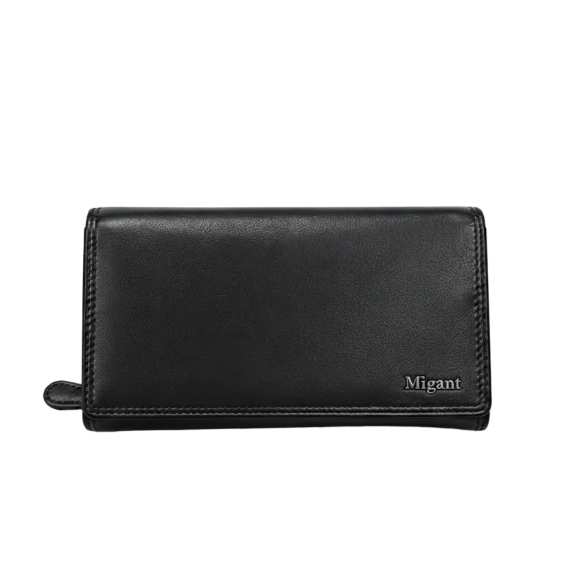 Migant women's black long wallet front view