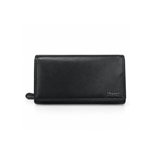 Migant women's black long wallet front view