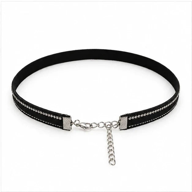 Migant women's black rhinestone choker necklace back view