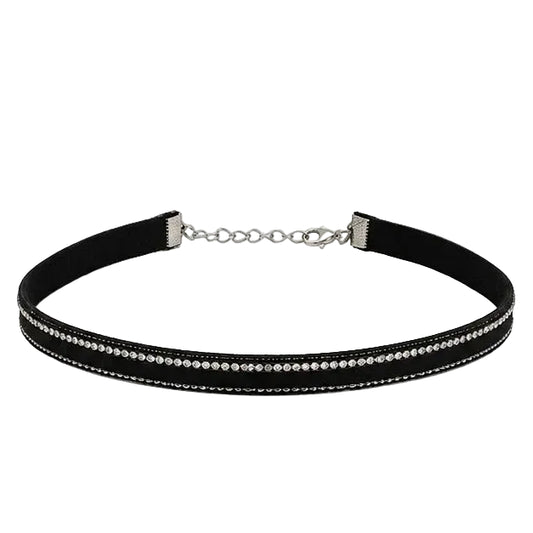 Migant women's black rhinestone choker necklace front view