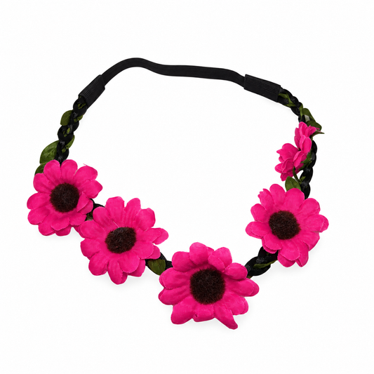 Migant boho floral elastic headband in fuchsia