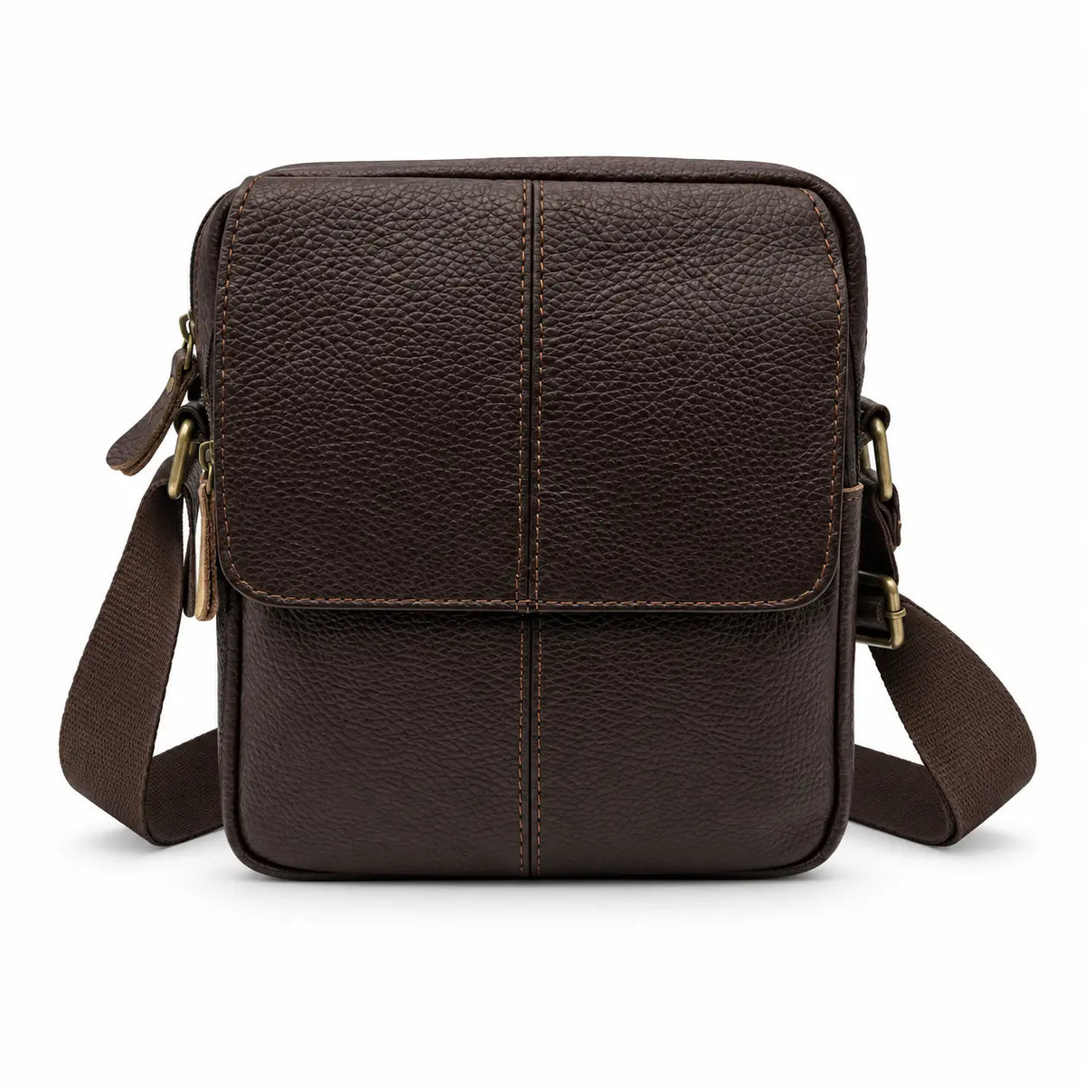 Migant classic brown leather shoulder bag, front view