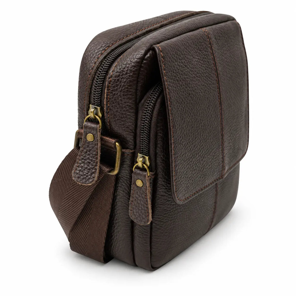 Migant classic brown leather shoulder bag, side view