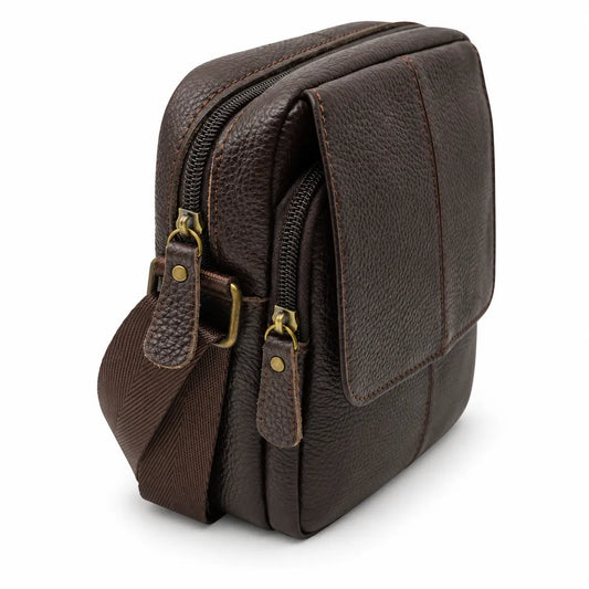 Migant classic brown leather shoulder bag, side view