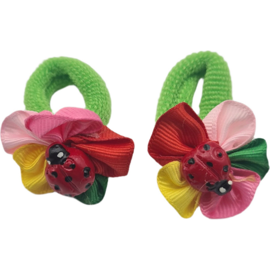 Migant colorful flower hair elastic with green loop