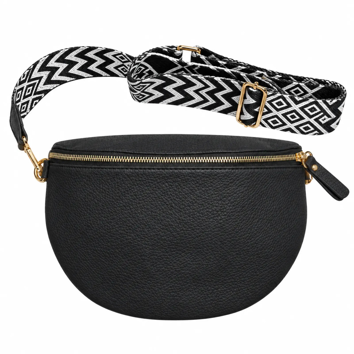 Migant women's black faux leather crescent crossbody bag – front view