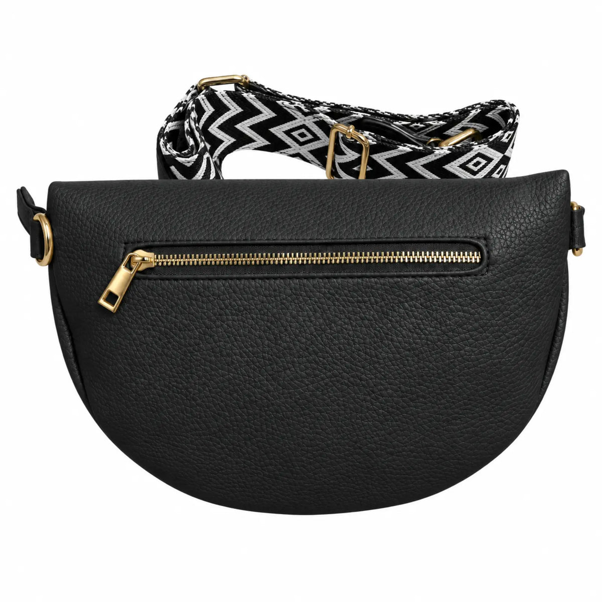 Migant women's black faux leather crescent crossbody bag – rear pocket view