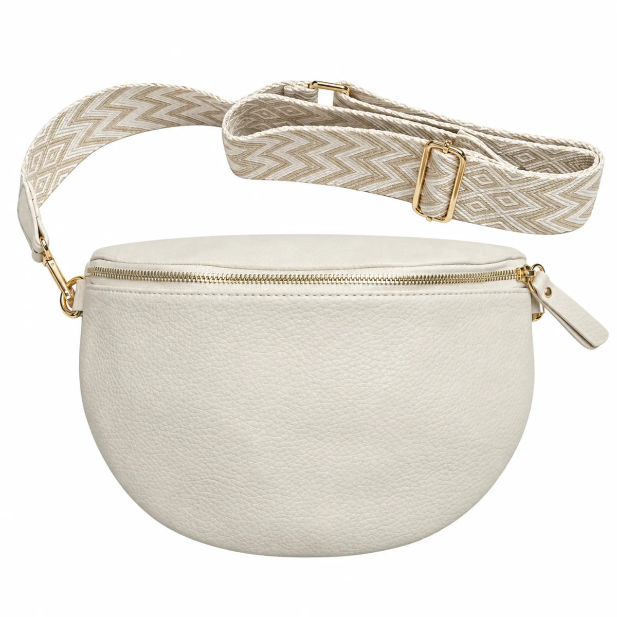 Migant women's ivory faux leather crescent crossbody bag – front view