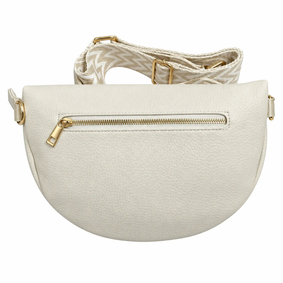 Migant women's ivory faux leather crescent crossbody bag – rear pocket view