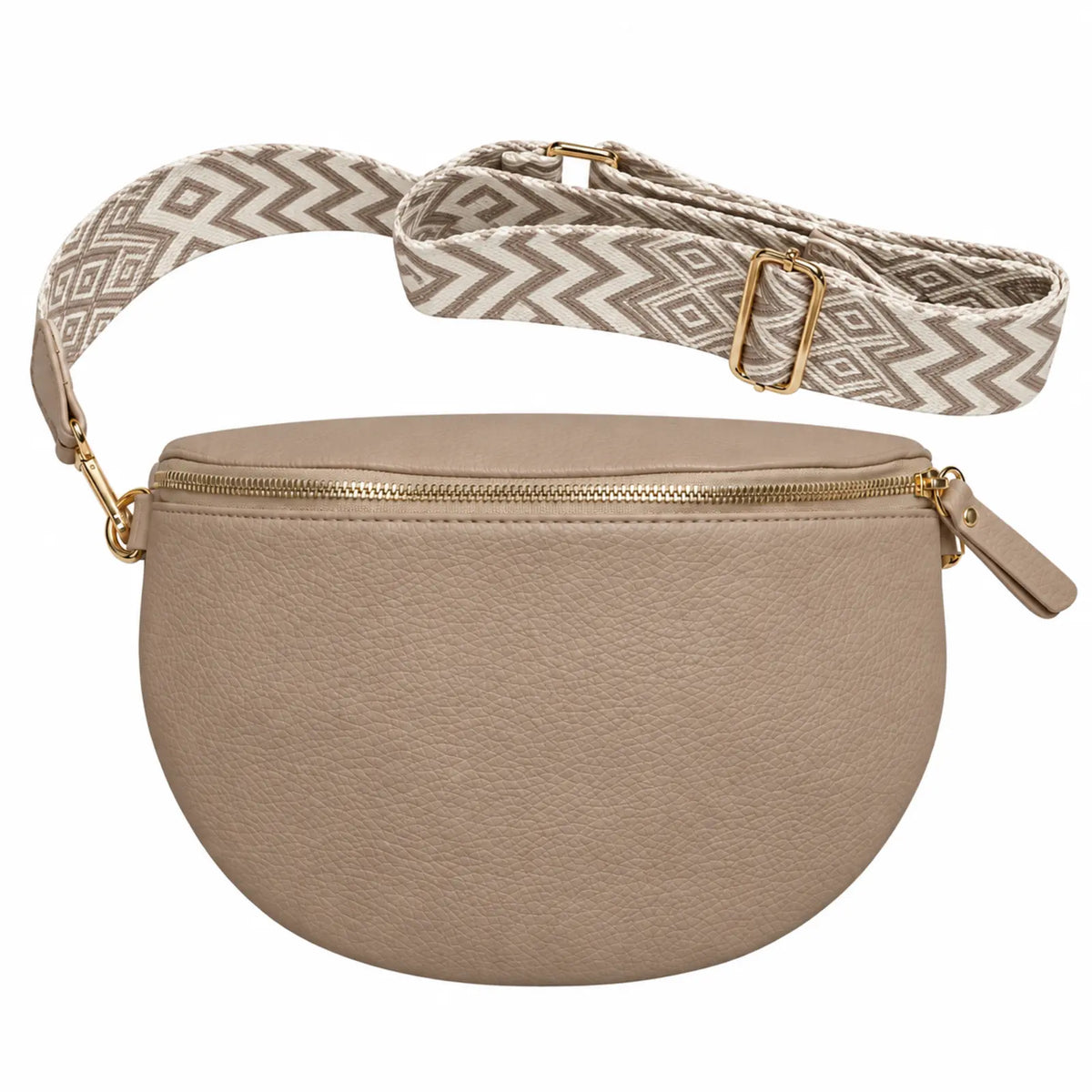Migant women's taupe faux leather crescent crossbody bag – front view