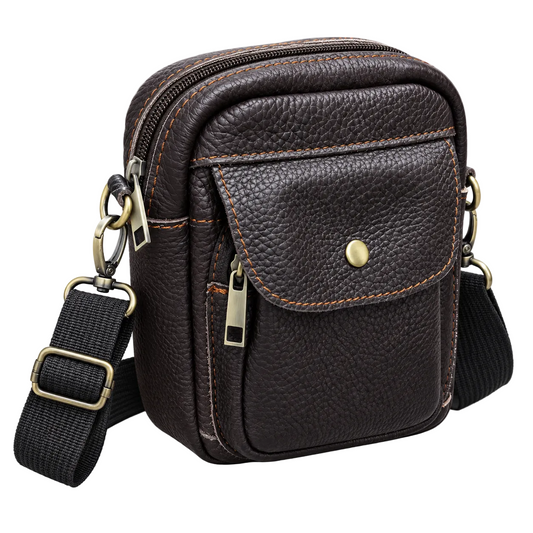 Migant dark brown genuine leather crossbody bag front view